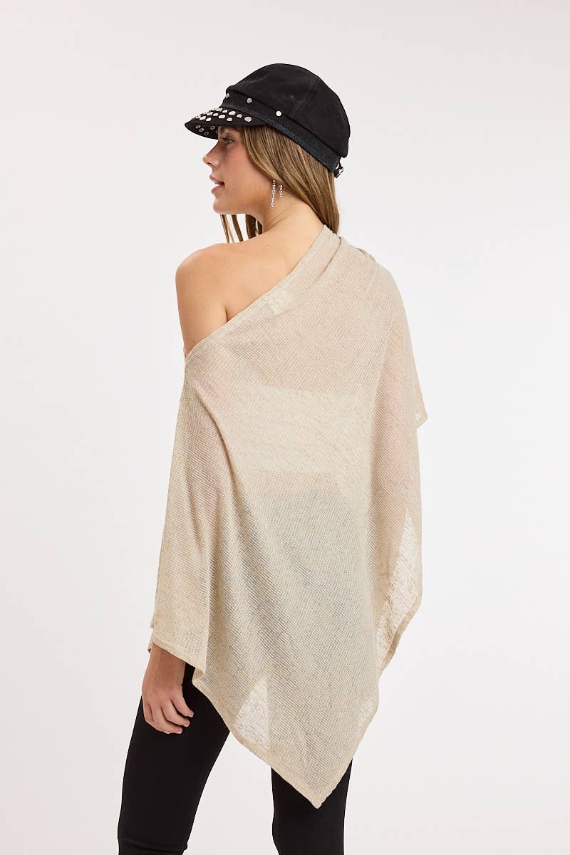 ASYMMETRIC DRAPE FLOWY KNIT PONCHO