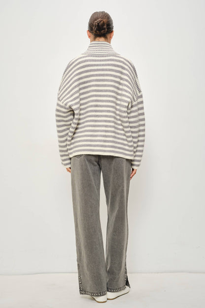 ZANE STRIPED MOCKED NECK ZIP UP JACKET