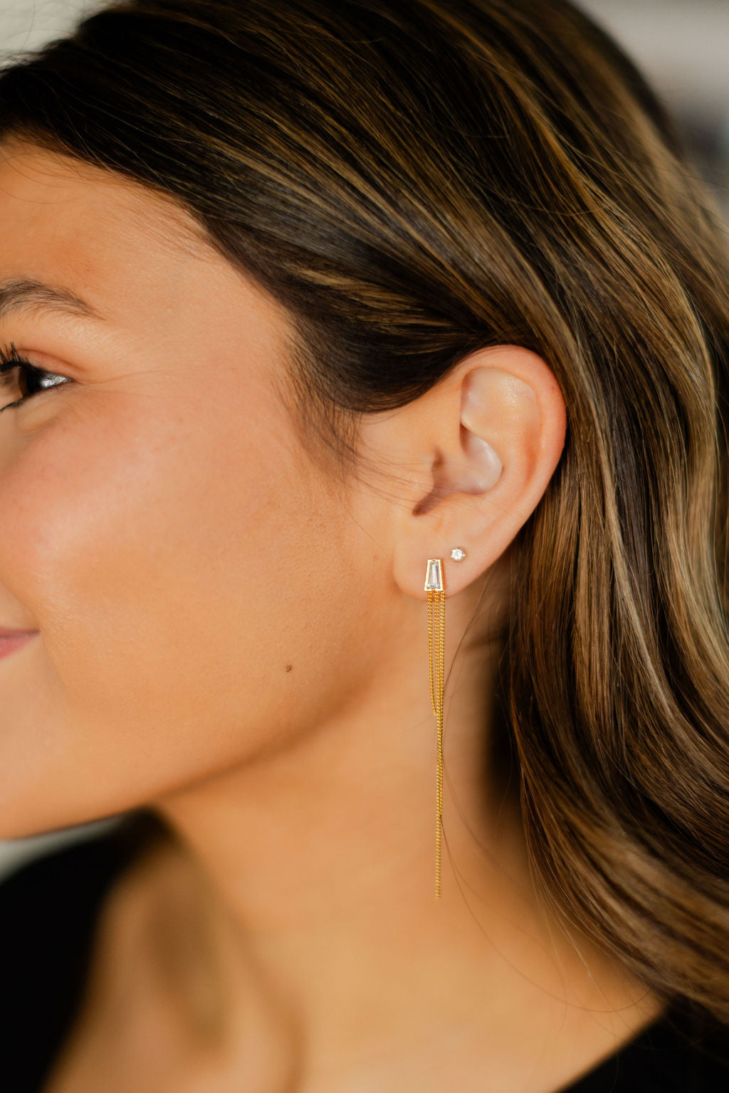 Triple Chain & Pearl Drop Earrings