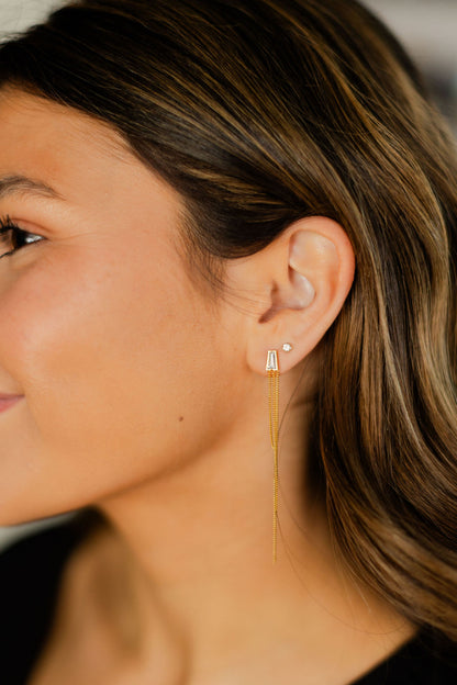 Triple Chain & Pearl Drop Earrings