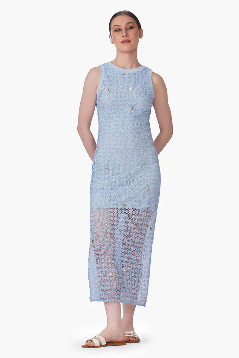 Ocean Net Shell Embroidered Bodycon Dress