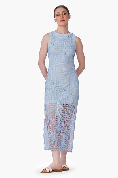 Ocean Net Shell Embroidered Bodycon Dress