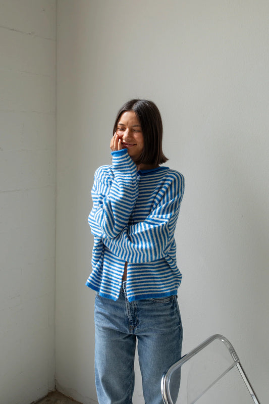 Blue Mini Stripe Piper Cardigan