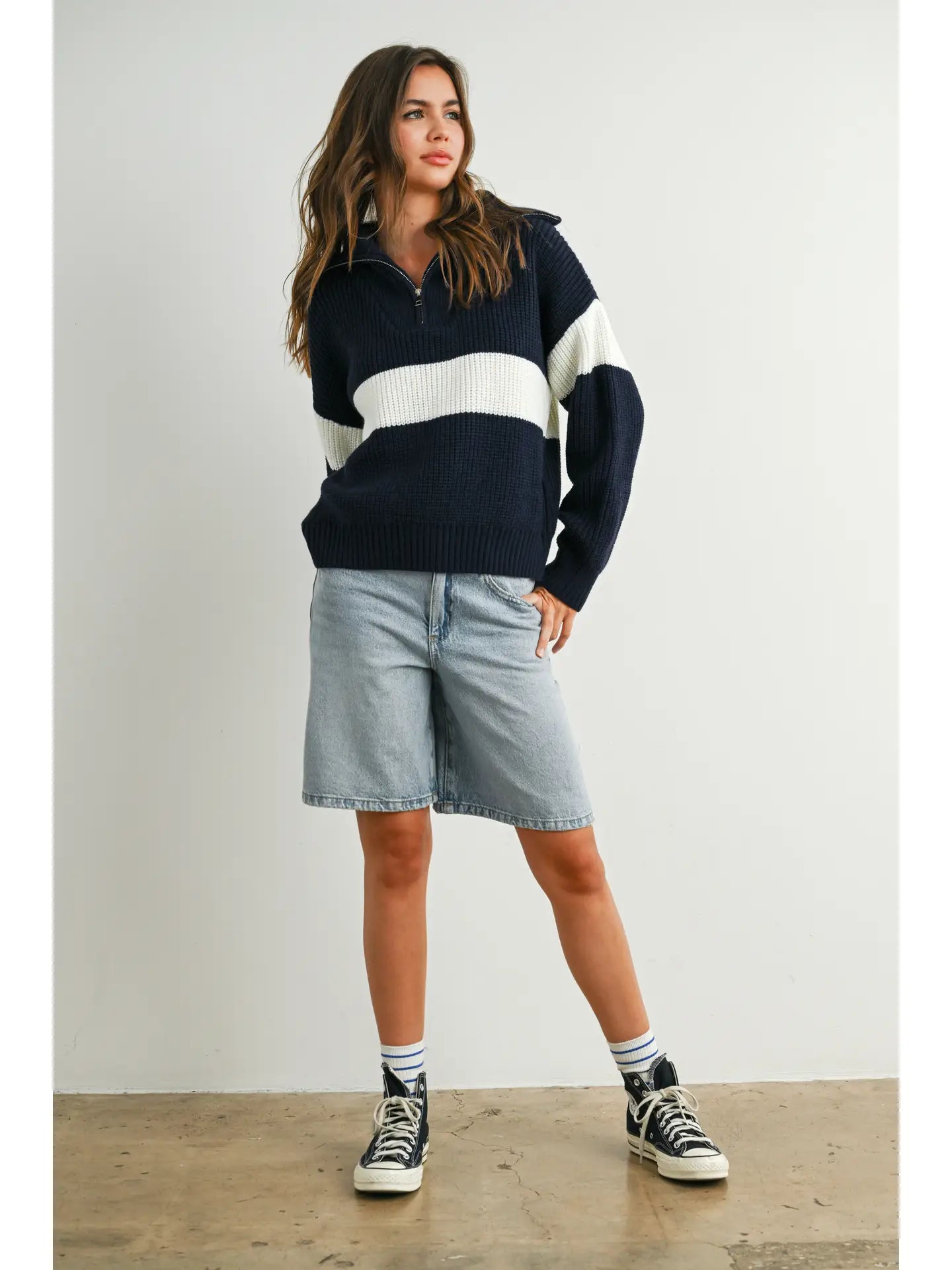 Quarter Zip Striped Sweater