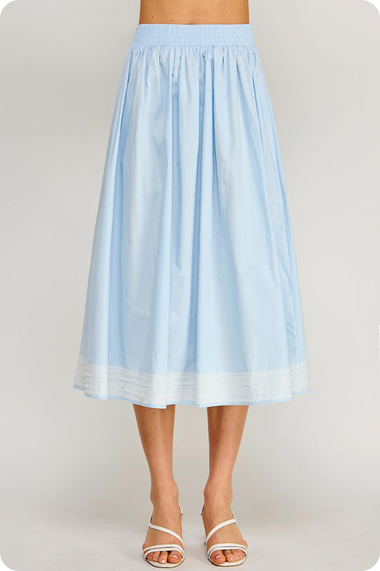 Contrast Frayed Poplin Midi Skirt