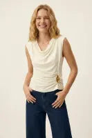 Draped Gold Metal Detail Top