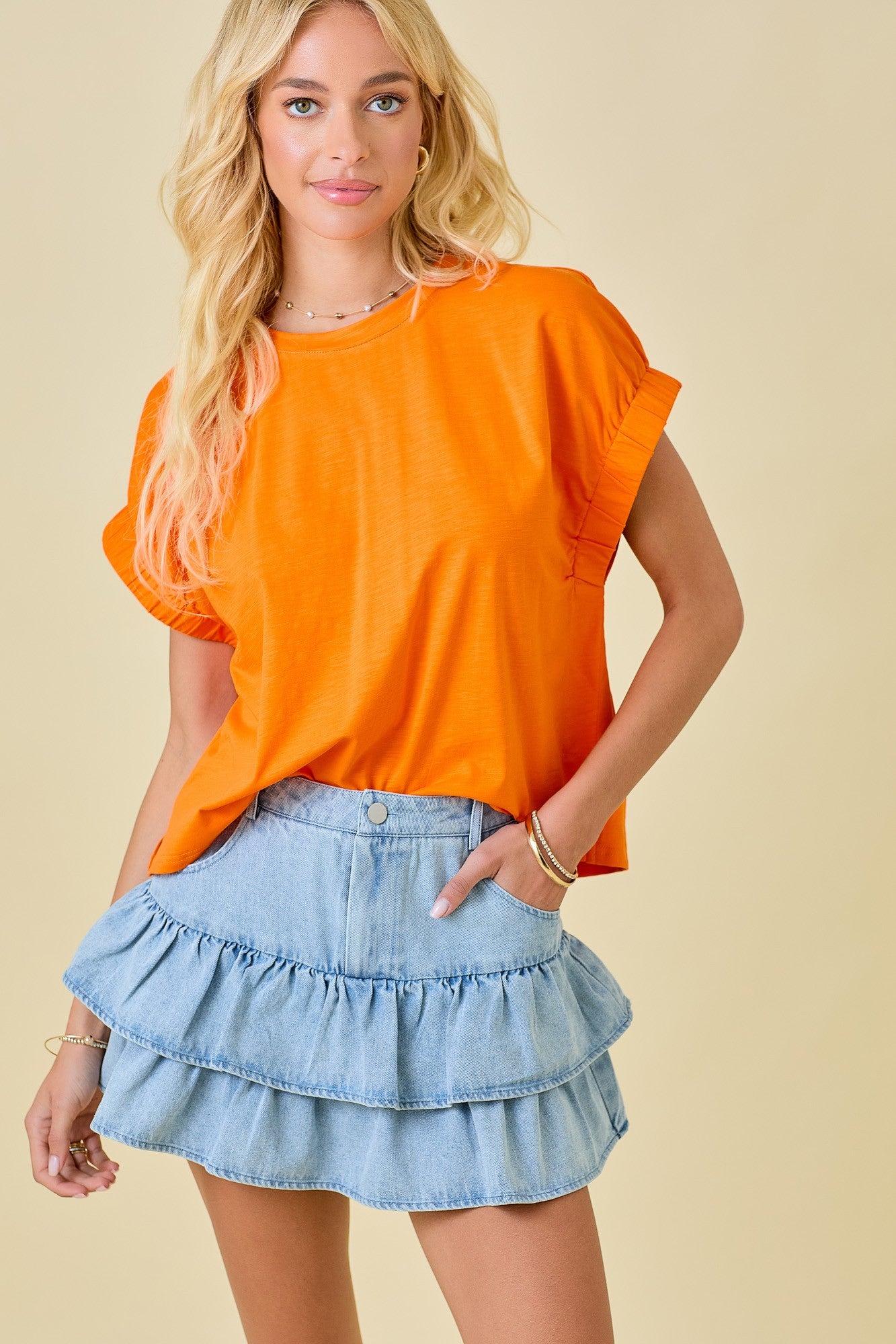 Elastic Sleeve Oversized Top