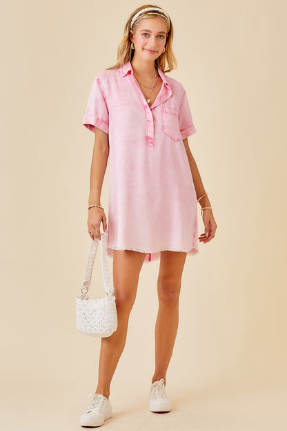 Short Sleeve Washed Denim Shirt Dress