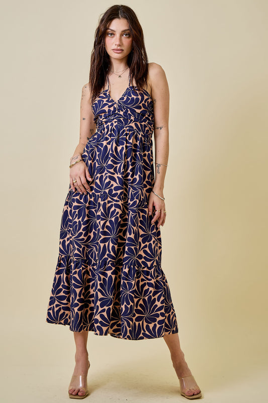 Geometric Halter Midi Dress