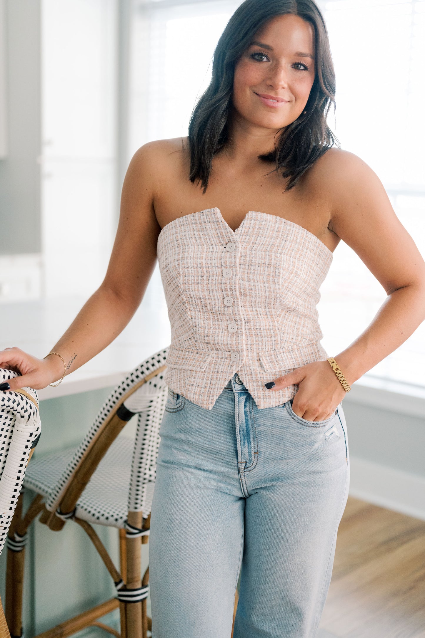 TWEED BUTTON FRONT TOP