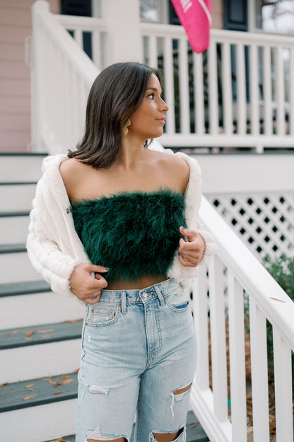 GREEN FEATHER CROP TOP