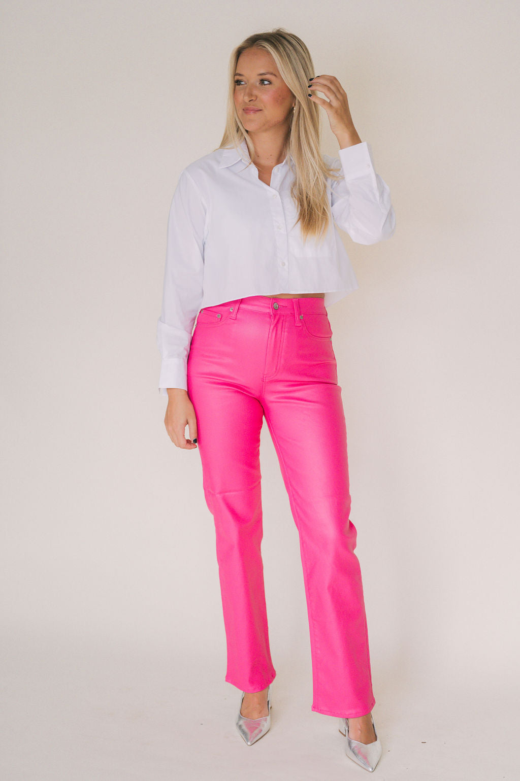 CROPPED BUTTON DOWN TOP