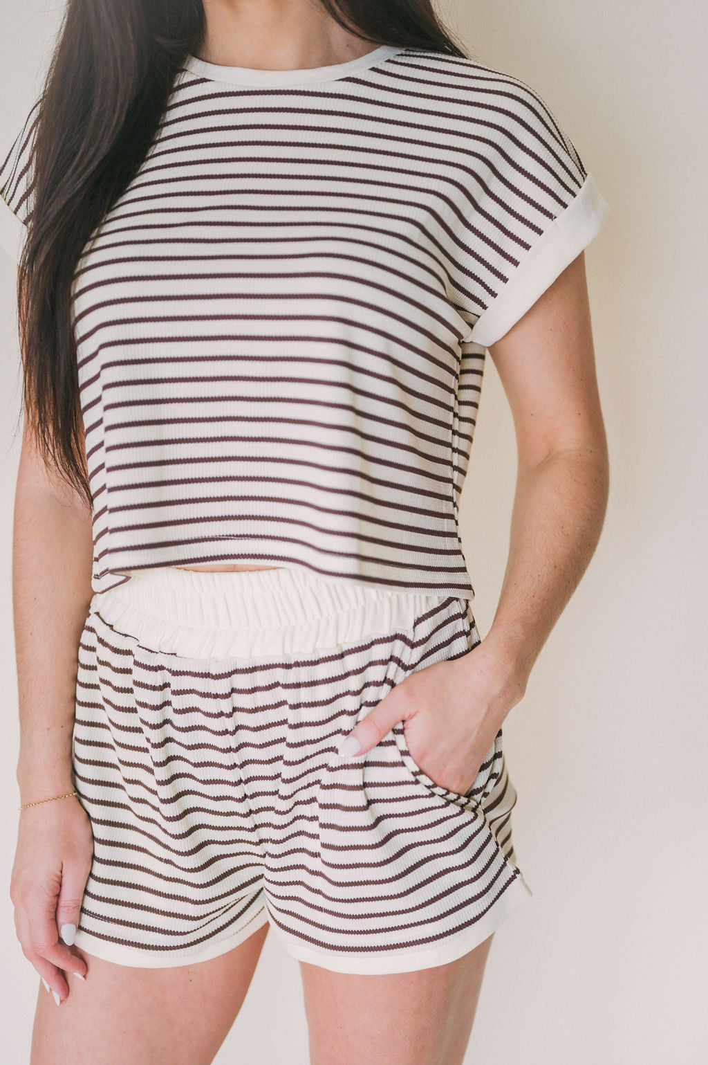 TEXTURED STRIPE KNITTED SHORTS