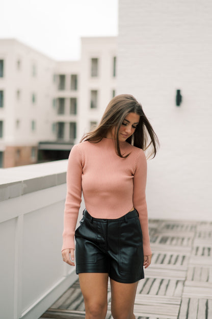 LONG SLEEVE RIBBED MOCK NECK CROP SWEATER
