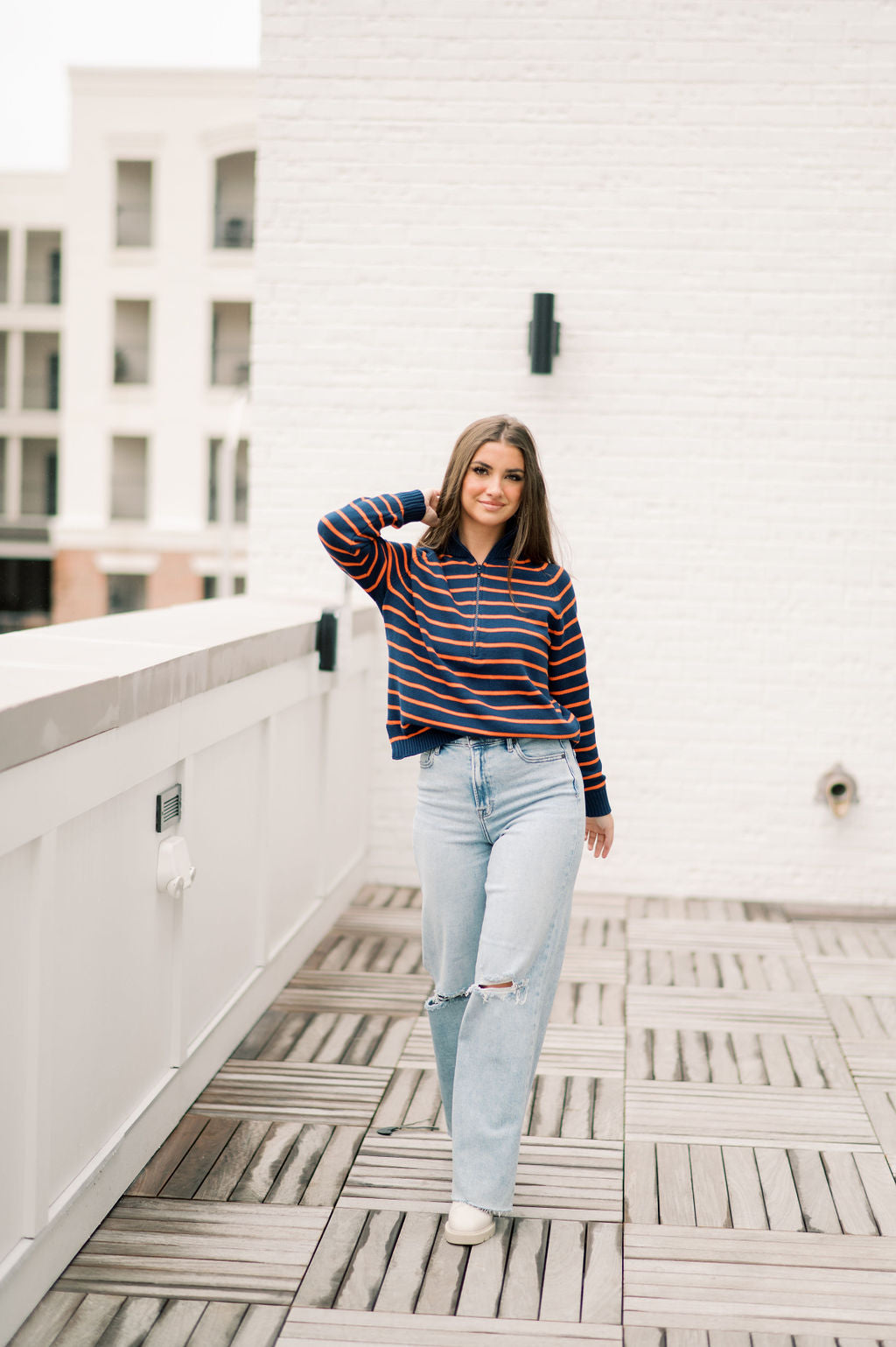 STRIPED SWEATER WITH QUARTER ZIP