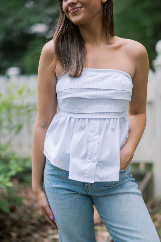 STRAPLESS PLEATED STRIPE TOP