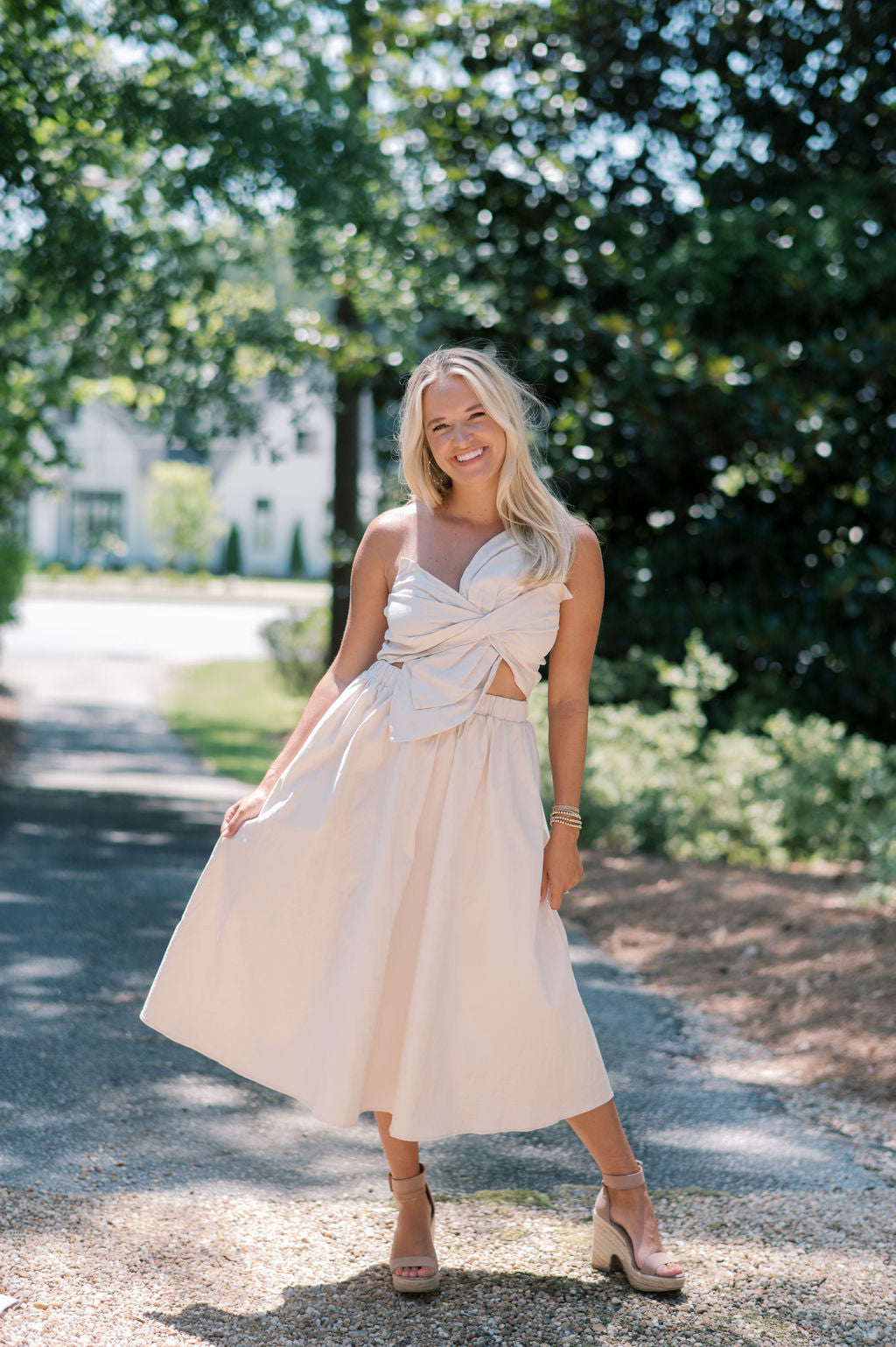 Knotted Flower Bow Midi Dress
