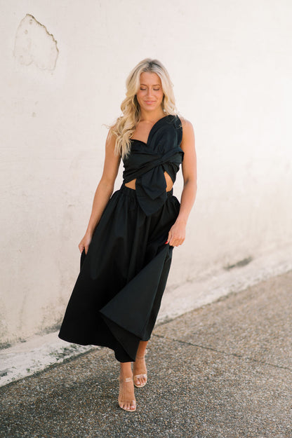 Knotted Flower Bow Midi Dress