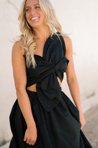 Knotted Flower Bow Midi Dress