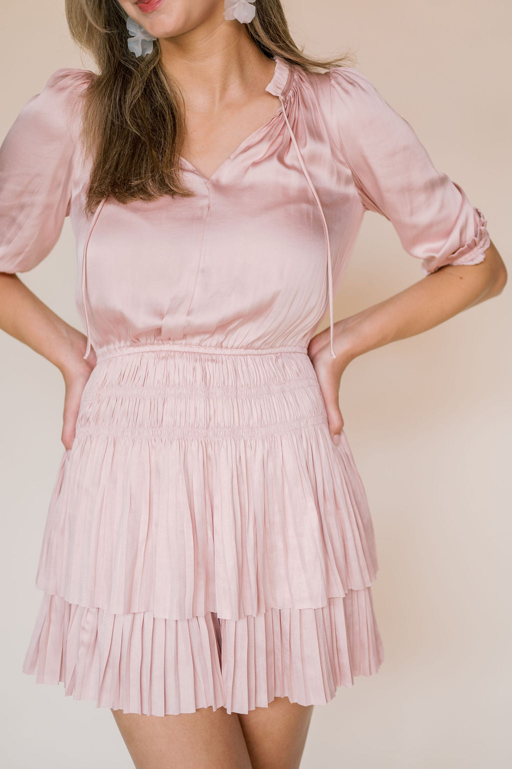 SILKY DRESS WITH PLEATED SKIRT