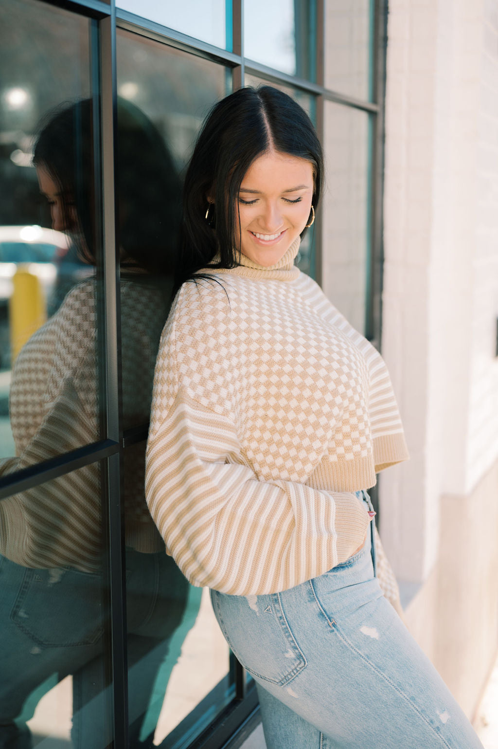 TURTLENECK CROP KNIT SWEATER WITH DOLMAN SLEEVES
