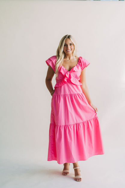 RUFFLE TIERED MAXI DRESS WITH BACK TIE
