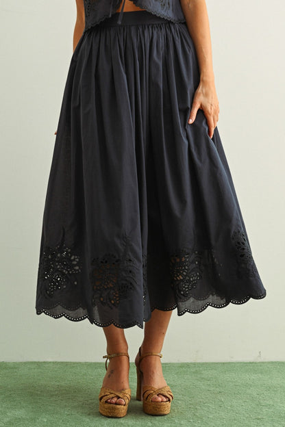 Embroidered Bottom Long Full Skirt