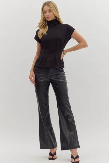 Pleated Waist Mock Neck Top