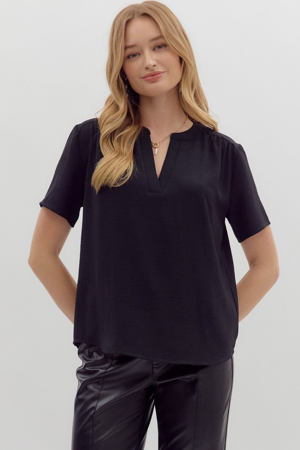 Lightweight Woven Short Sleeve Top