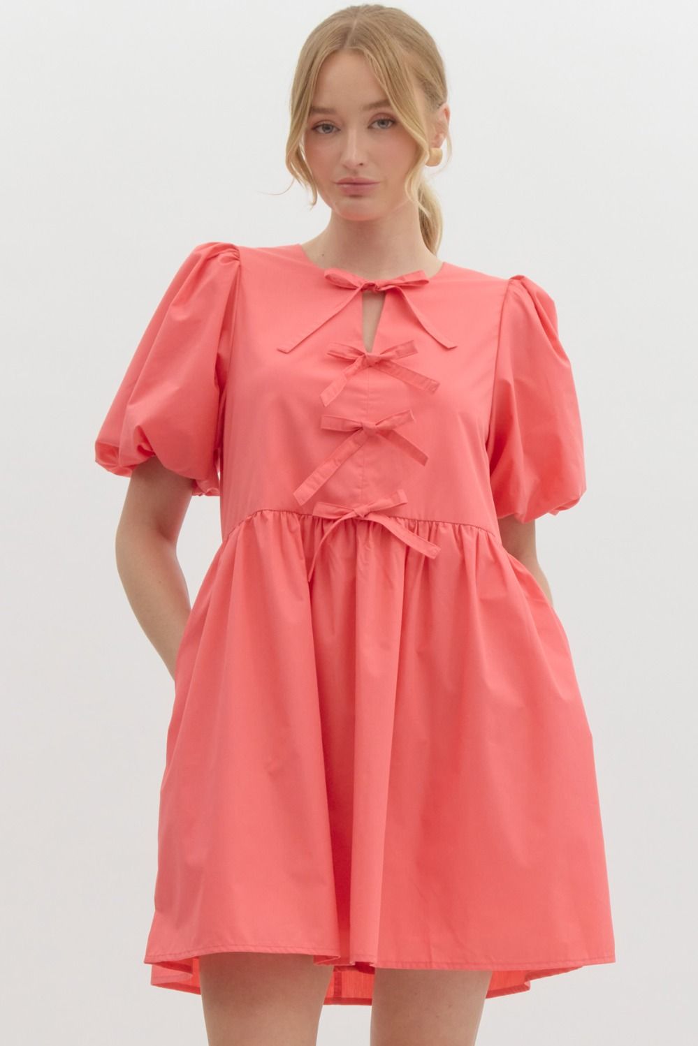 Short Sleeve Ribbon Mini Dress