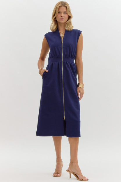 Sleeveless Zippered Midi Dress