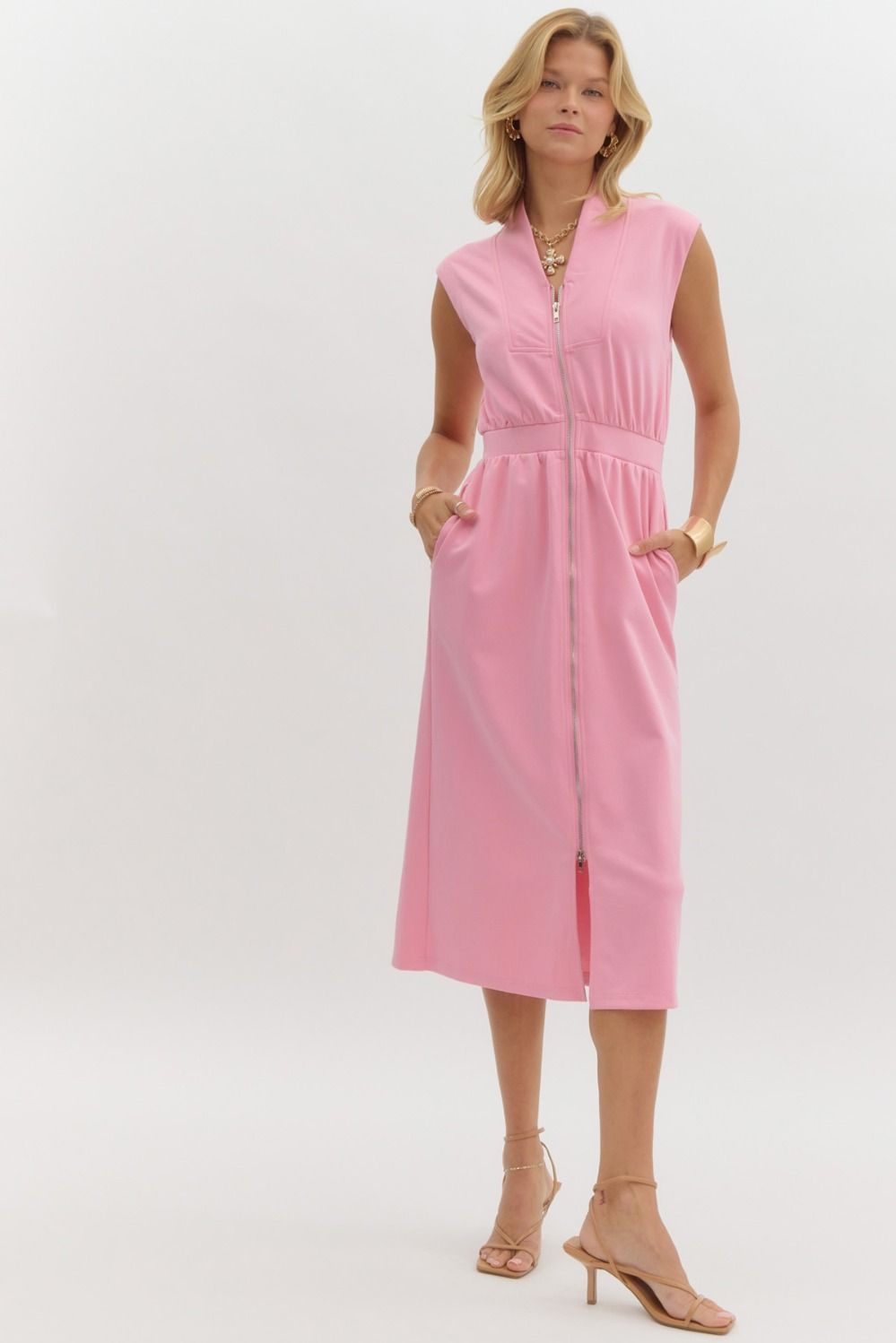 Sleeveless Zippered Midi Dress