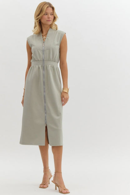 Sleeveless Zippered Midi Dress