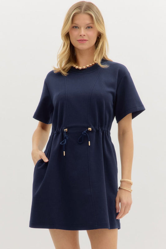 Knit Drawstring Waist Dress