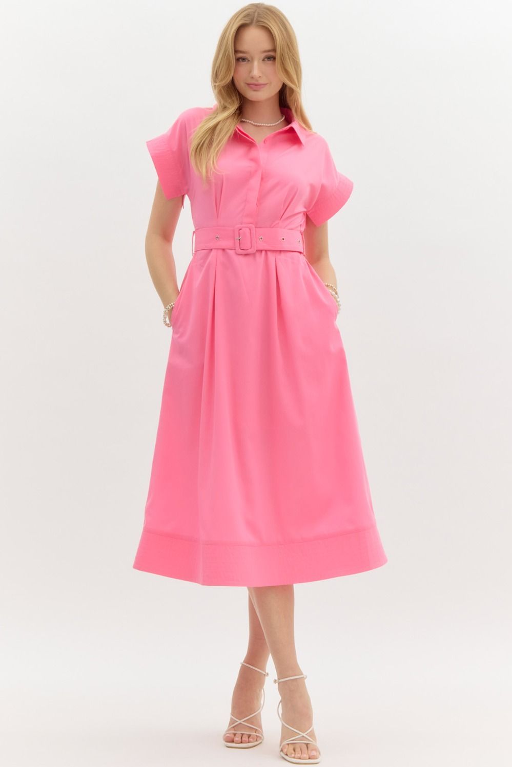 Short Sleeve Belted Midi Dress