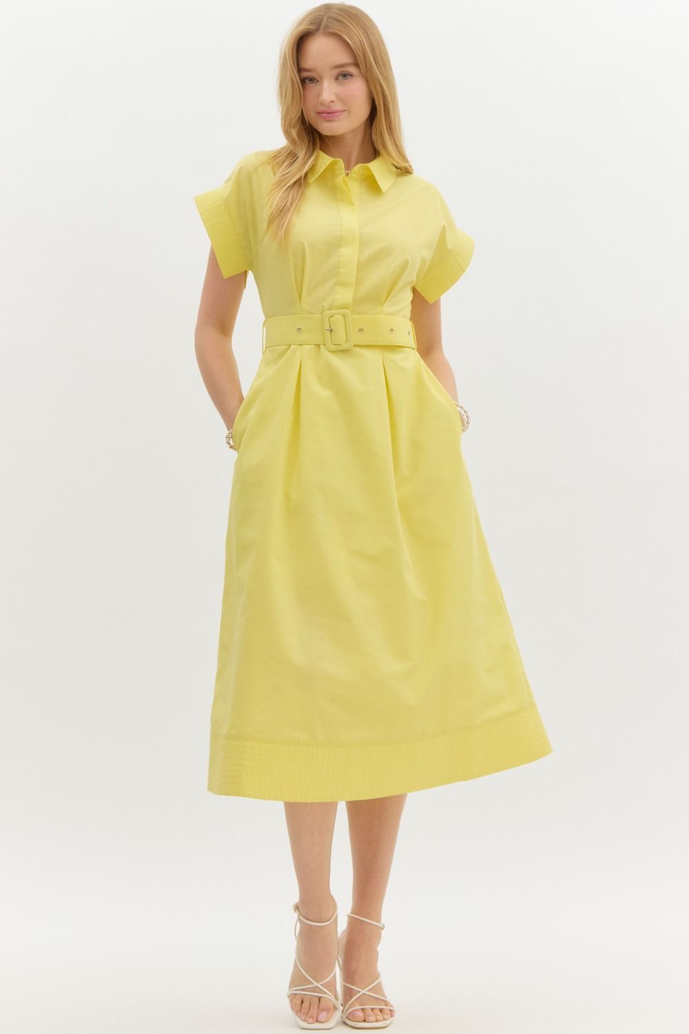 Short Sleeve Belted Midi Dress