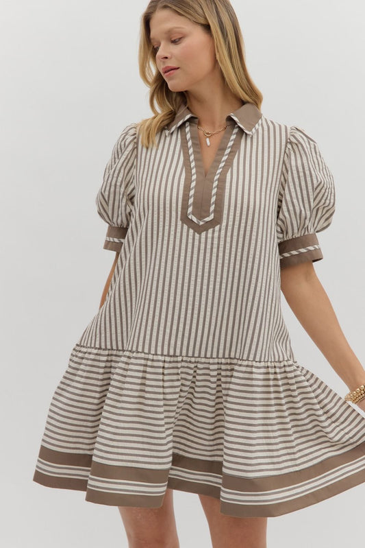 Textured Striped Collared Dress