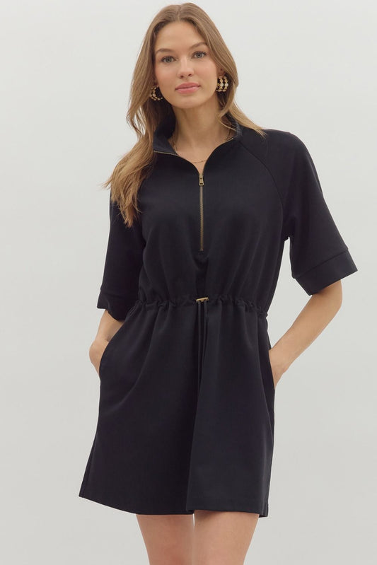 Zip Front Adjustable Drawstring Dress