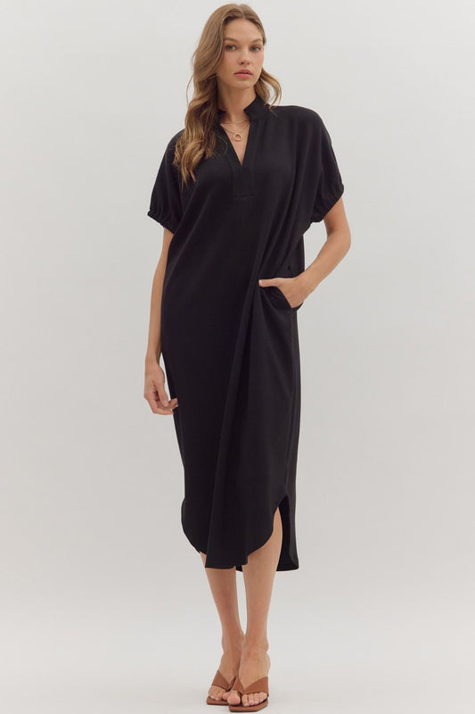 Elastic Sleeve Midi Dress