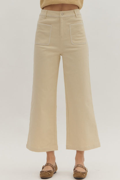 High Waist Stitch Trim Pants