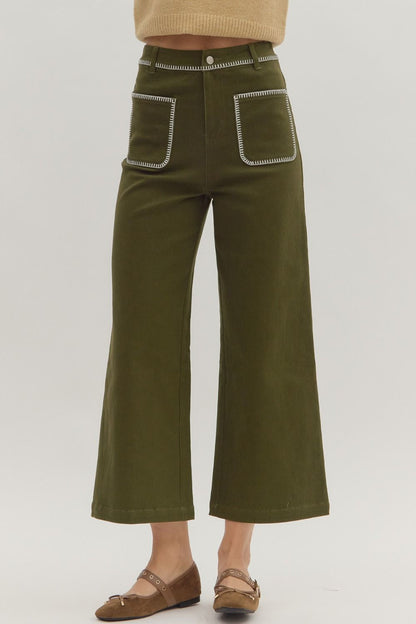 High Waist Stitch Trim Pants