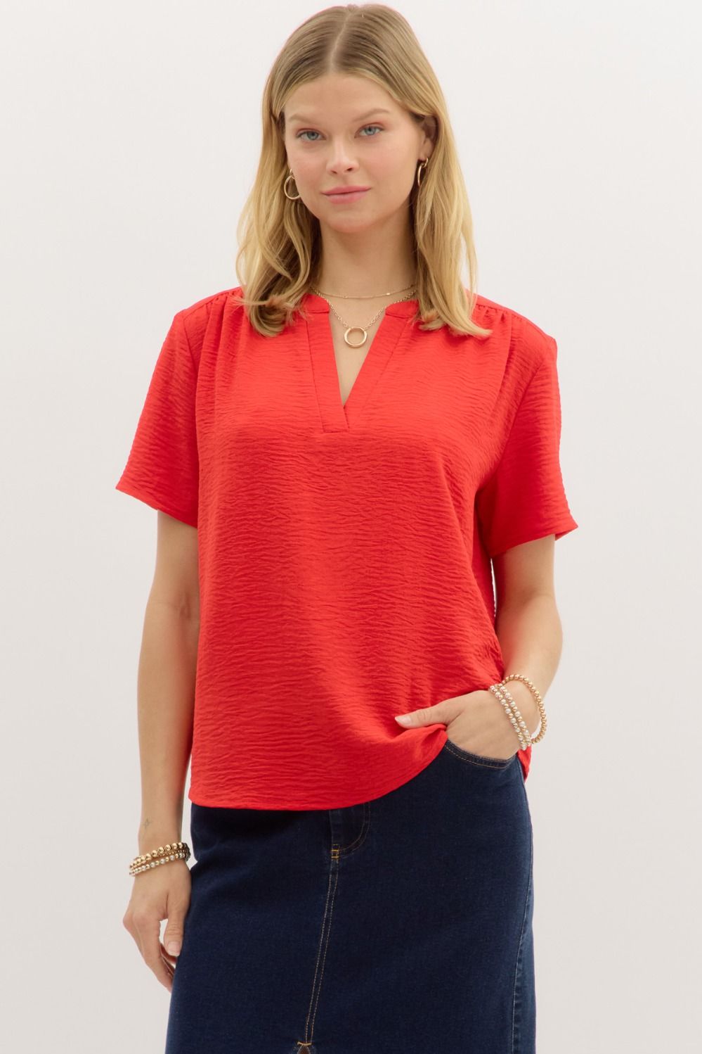 Lightweight Woven Short Sleeve Top