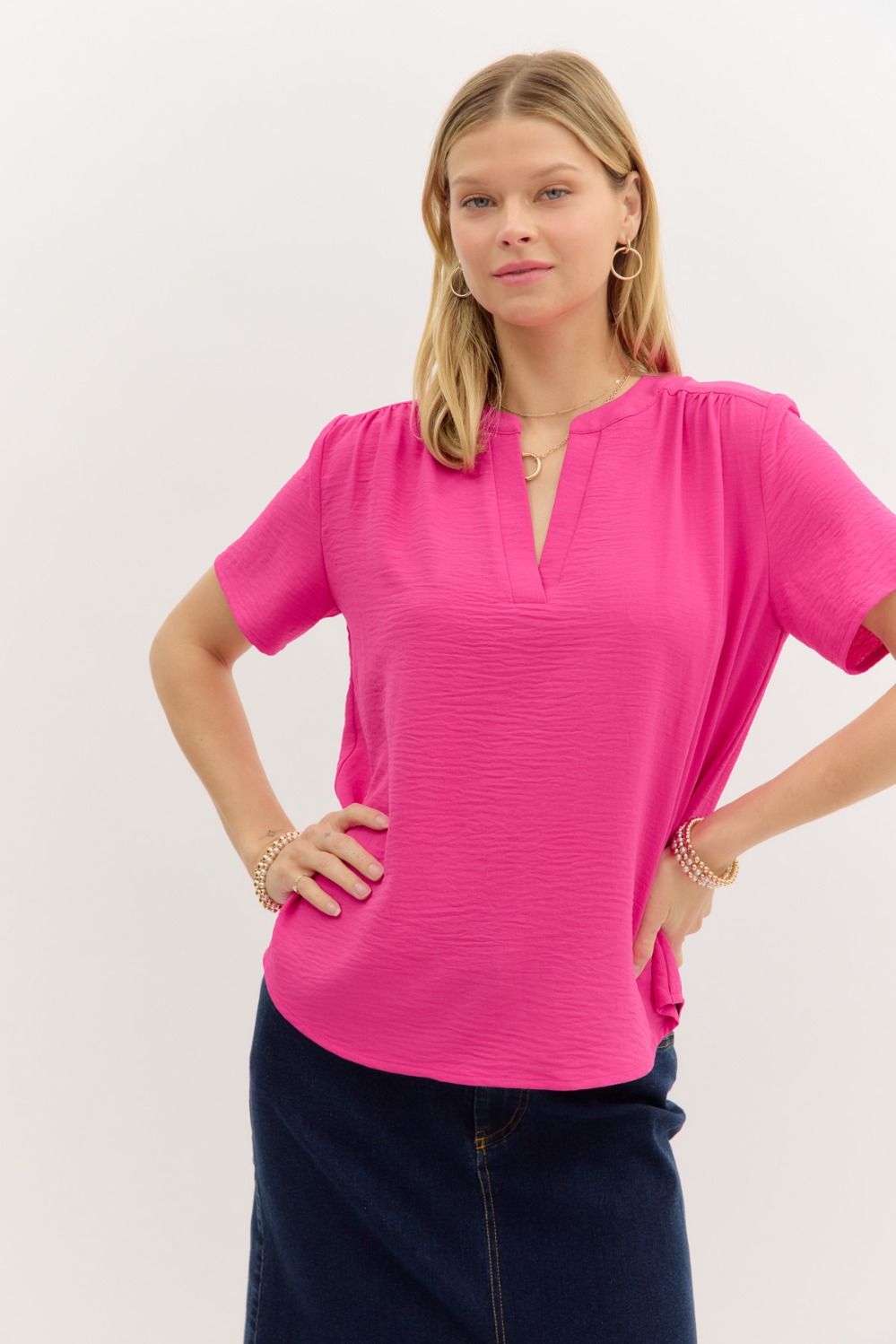 Lightweight Woven Short Sleeve Top