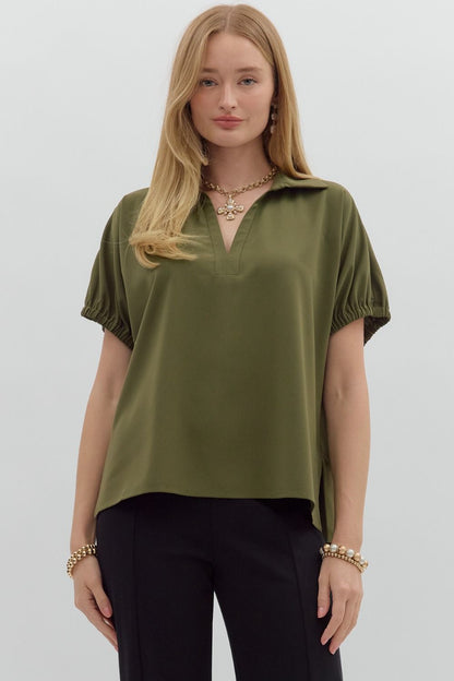 Lightweight Woven Collared Top