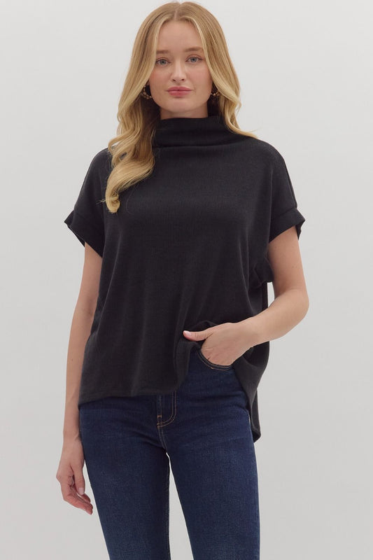 Mock Neck Rolled Cuff Top