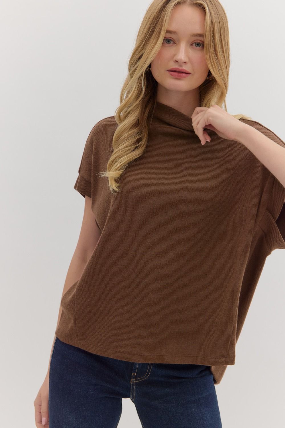Mock Neck Rolled Cuff Top