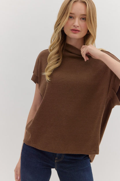 Mock Neck Rolled Cuff Top