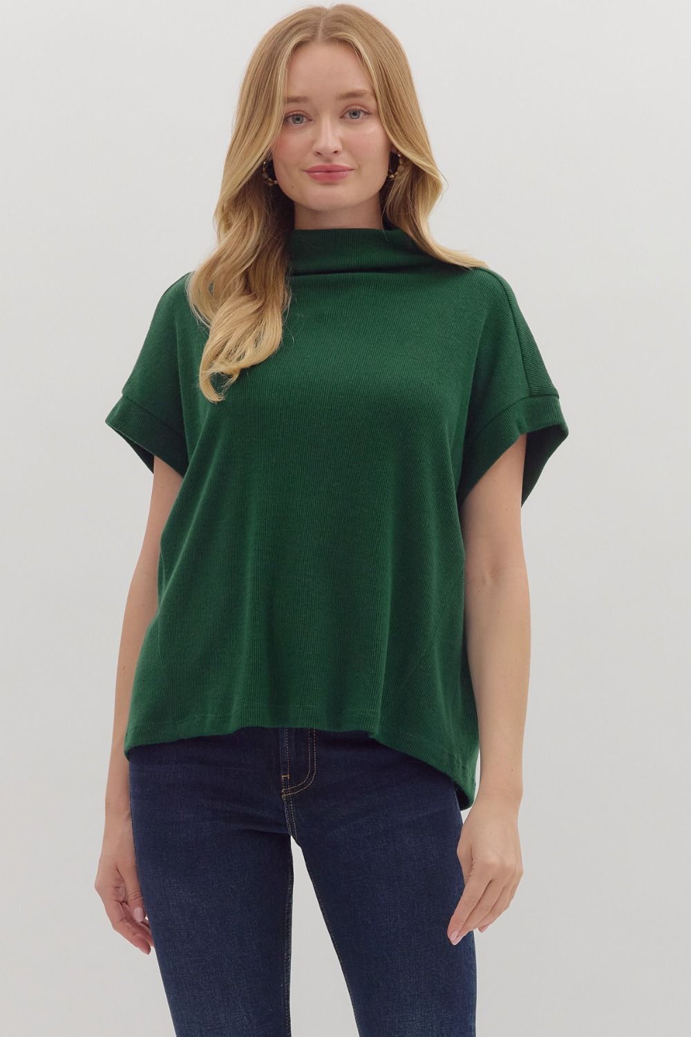 Mock Neck Rolled Cuff Top