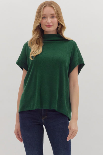 Mock Neck Rolled Cuff Top