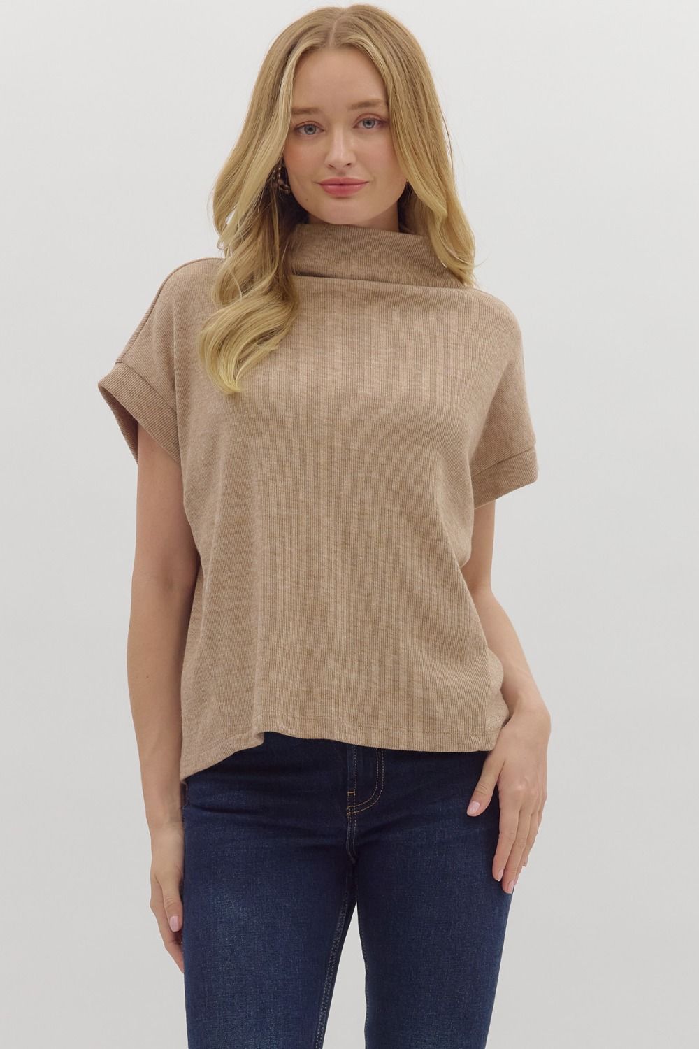 Mock Neck Rolled Cuff Top